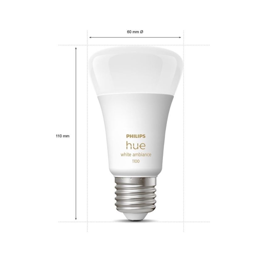 Set de bază Philips Hue WHITE AMBIANCE 2xE27/8W/230V + Hue Bridge și întrerupător dimmer