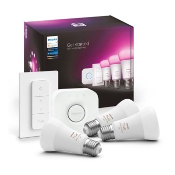 Kit de pornire Philips Hue WHITE AND COLOR AMBIANCE 3xE27/9W 2000-6500K + Hue Bridge și întrerupător dimmer