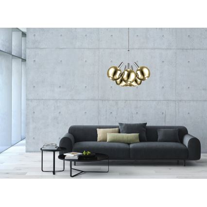 Candelabru LED pe cablu BALLS 6xLED/5W230V auriu/crom mat