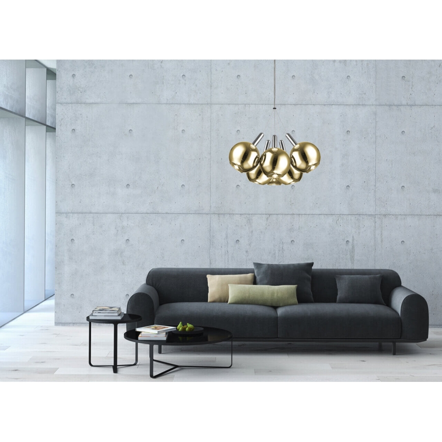 Candelabru LED pe cablu BALLS 6xLED/5W230V auriu/crom mat