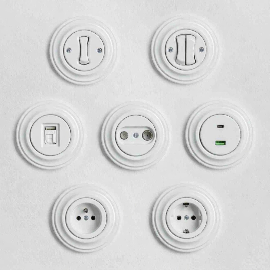 Kliklap - Buton dublu retro cu ramă, alb zăpadă