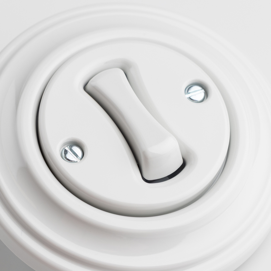 Kliklap - Buton retro cu ramă, alb, din ceramică