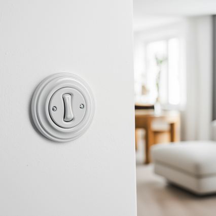 Kliklap - Buton retro cu ramă, alb, din ceramică