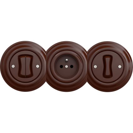 Kliklap - Comutator dublu retro pentru scară fără ramă nr. 6+6, maro