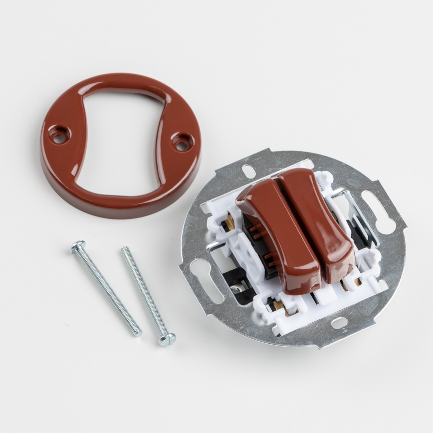 Kliklap - Comutator dublu retro pentru scară fără ramă nr. 6+6, maro