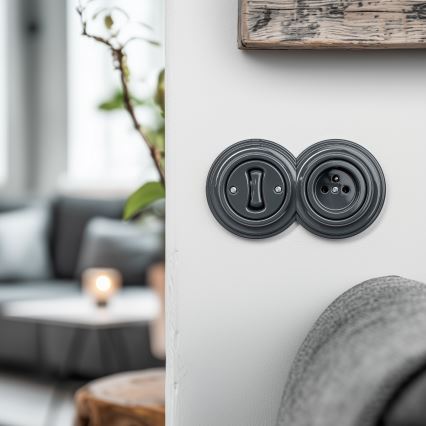 Kliklap - Comutator dublu retro unipolar cu ramă nr. 1, antracit