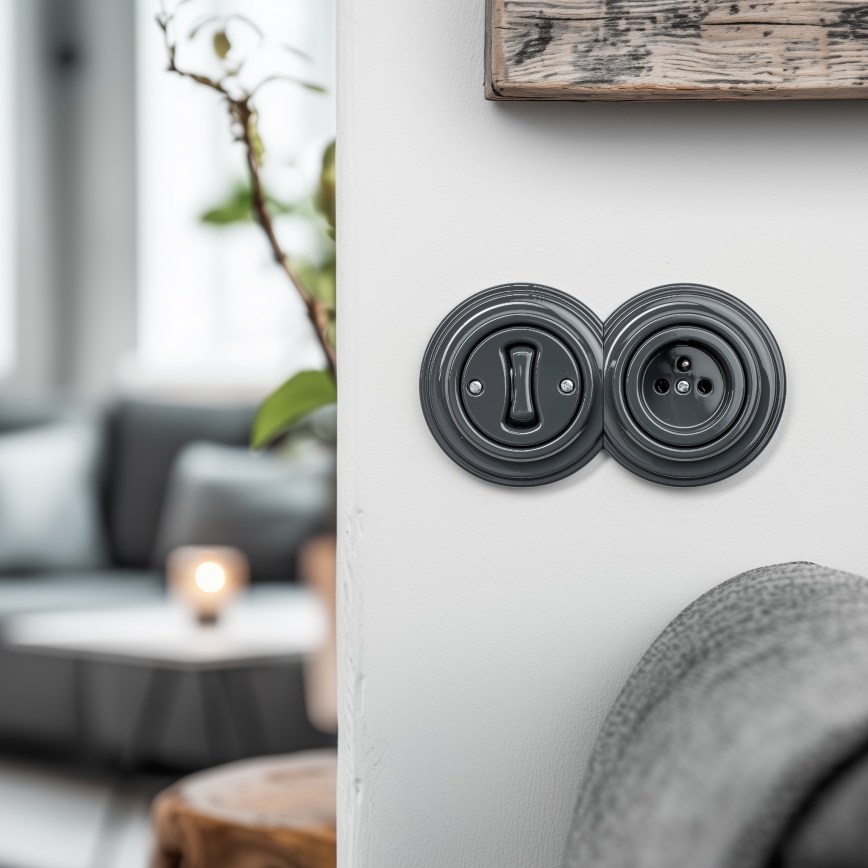 Kliklap - Comutator dublu retro unipolar cu ramă nr. 1, antracit