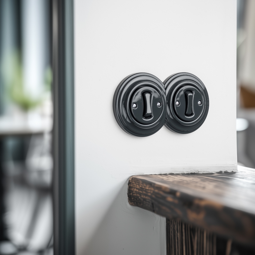 Kliklap - Comutator dublu retro unipolar cu ramă nr. 1, antracit