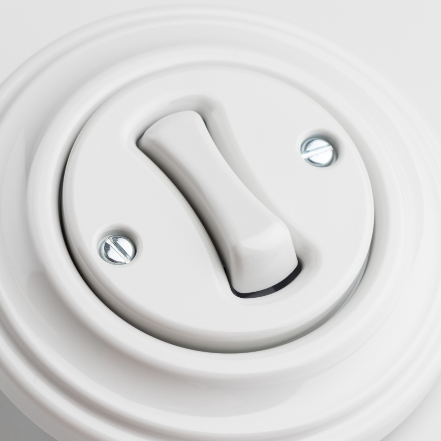 Kliklap - Comutator unipolar retro cu ramă nr. 1, alb ceramic