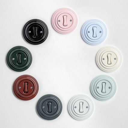 Kliklap - Comutator unipolar retro cu ramă nr. 1, alb ceramic