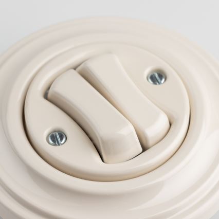 Kliklap - Întrerupător dublu pentru scară, retro, cu ramă nr. 6+6, bej