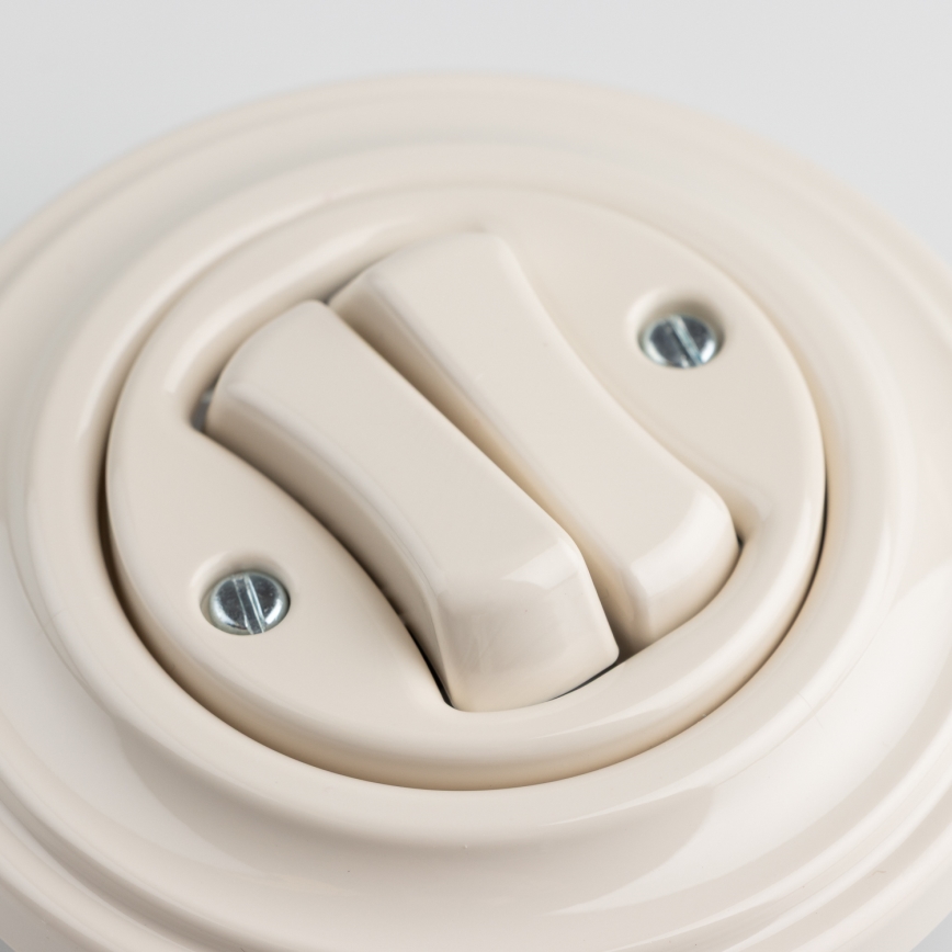 Kliklap - Întrerupător dublu pentru scară, retro, cu ramă nr. 6+6, bej