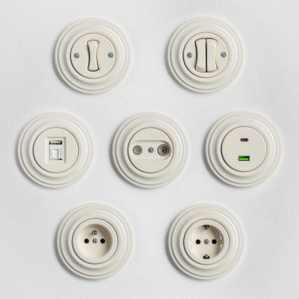 Kliklap - Întrerupător dublu pentru scară, retro, cu ramă nr. 6+6, bej