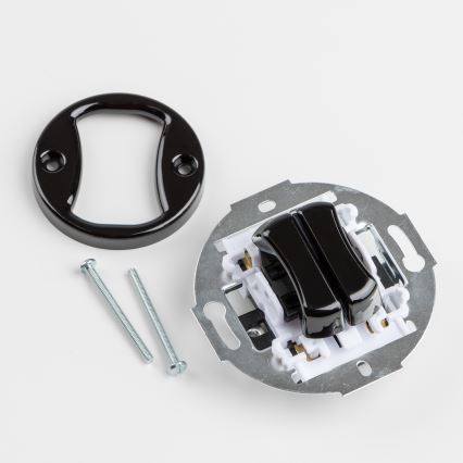 Kliklap - Întrerupător dublu pentru scară, retro, cu ramă nr. 6+6, negru