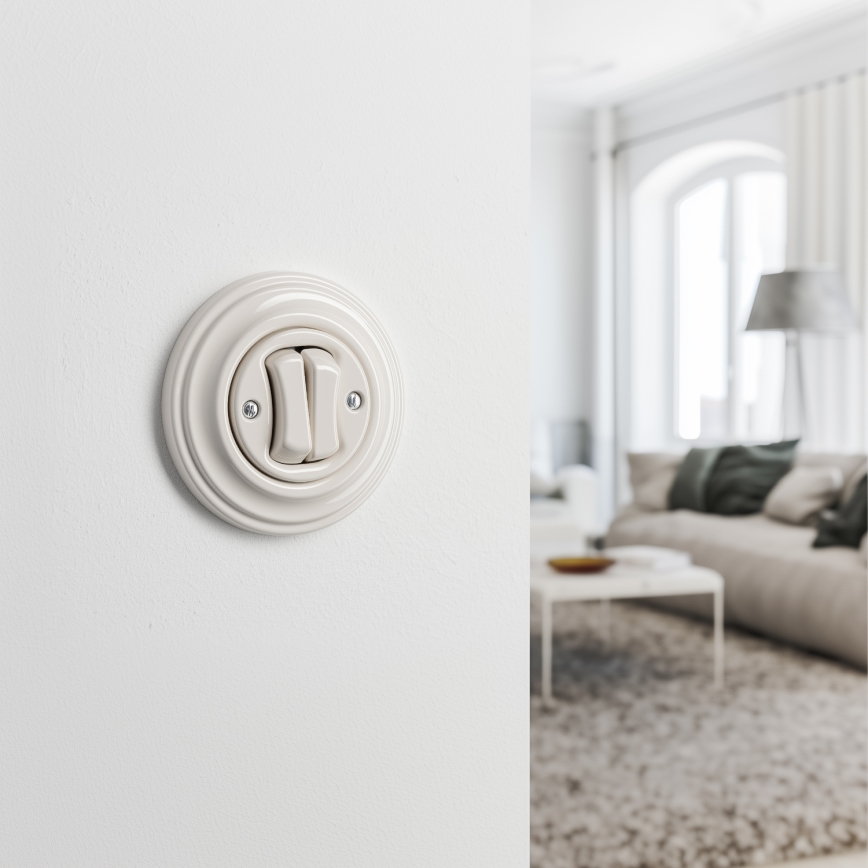 Kliklap - Întrerupător dublu retro cu ramă, bej