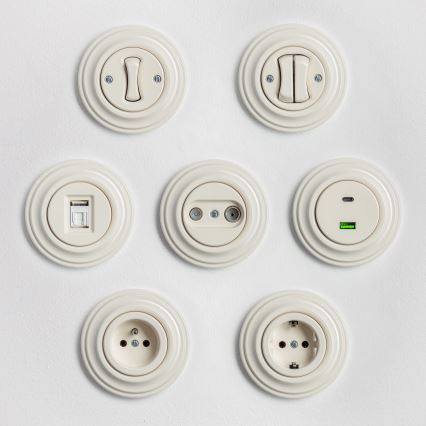 Kliklap - Întrerupător dublu retro cu ramă, bej