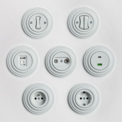 Kliklap - Întrerupător dublu retro cu ramă ceramică albă