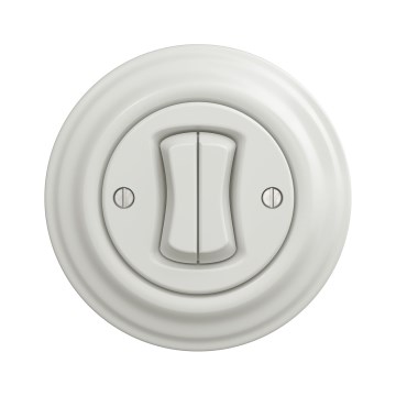 Kliklap - Întrerupător dublu retro pentru scară cu ramă nr. 6+6, alb ceramic