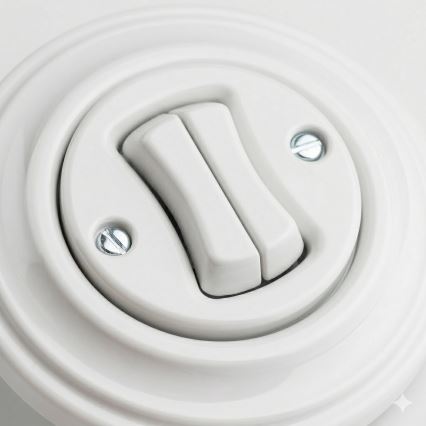 Kliklap - Întrerupător dublu retro pentru scară, cu ramă nr. 6+6, alb zăpadă