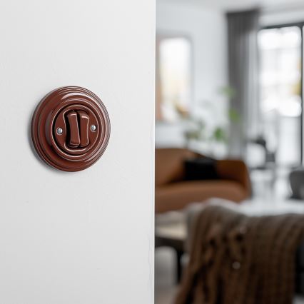 Kliklap - Întrerupător dublu retro pentru scară, cu ramă nr. 6+6, maro