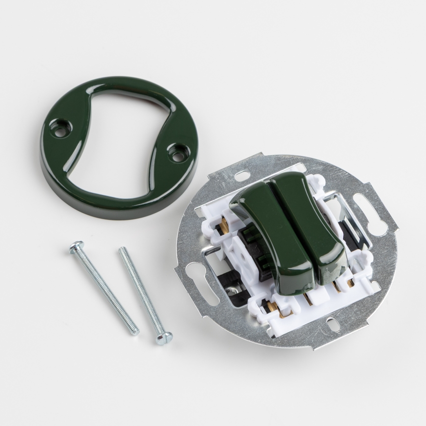 Kliklap - Întrerupător dublu retro pentru scară, cu ramă nr. 6+6, verde