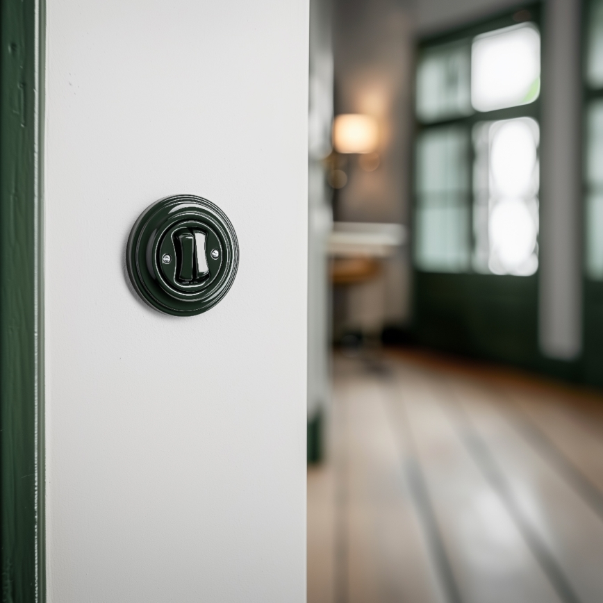 Kliklap - Întrerupător dublu retro pentru scară, cu ramă nr. 6+6, verde