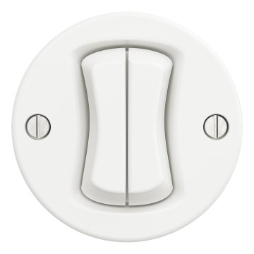 Kliklap - Întrerupător dublu retro pentru scară, fără ramă, nr. 6+6, alb zăpadă