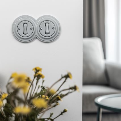 Kliklap - Întrerupător dublu retro unipolar cu ramă nr. 1, gri