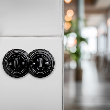 Kliklap - Întrerupător dublu unipolar în stil retro, cu ramă nr. 1, negru