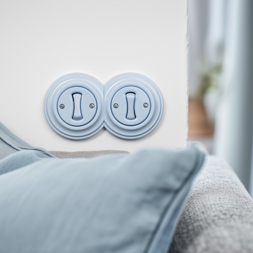 Kliklap - Întrerupător dublu unipolar retro cu ramă nr. 1, albastru