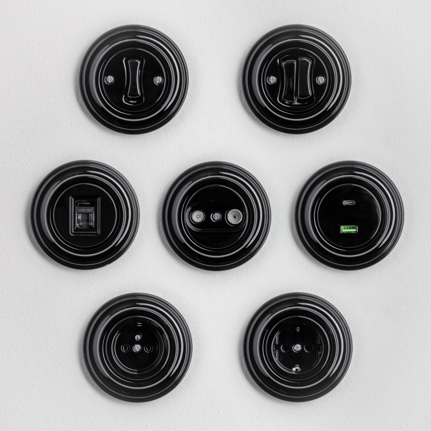 Kliklap - Întrerupător retro în serie cu ramă nr. 5, negru