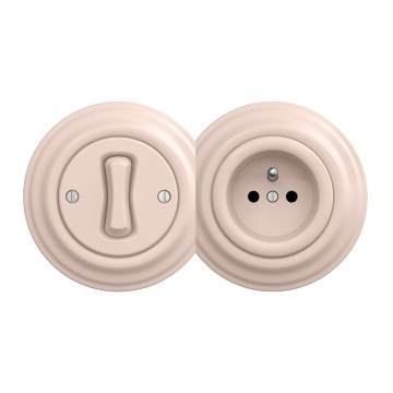 Kliklap - Întrerupător retro monopolar Nr. 1 și priză 230V cu ramă, roz vintage