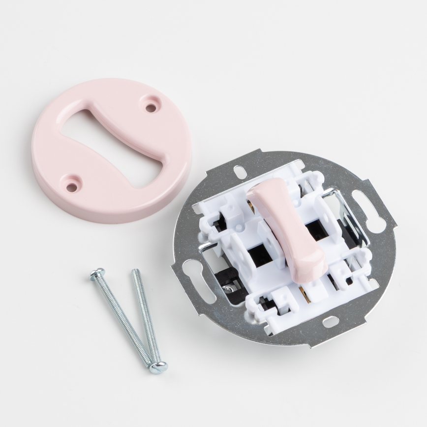 Kliklap - Întrerupător retro monopolar Nr. 1 și priză 230V cu ramă, roz vintage