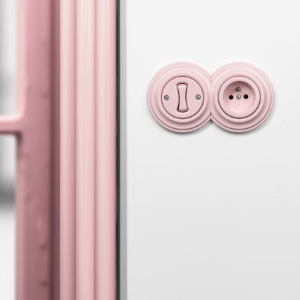 Kliklap - Întrerupător retro monopolar Nr. 1 și priză 230V cu ramă, roz vintage