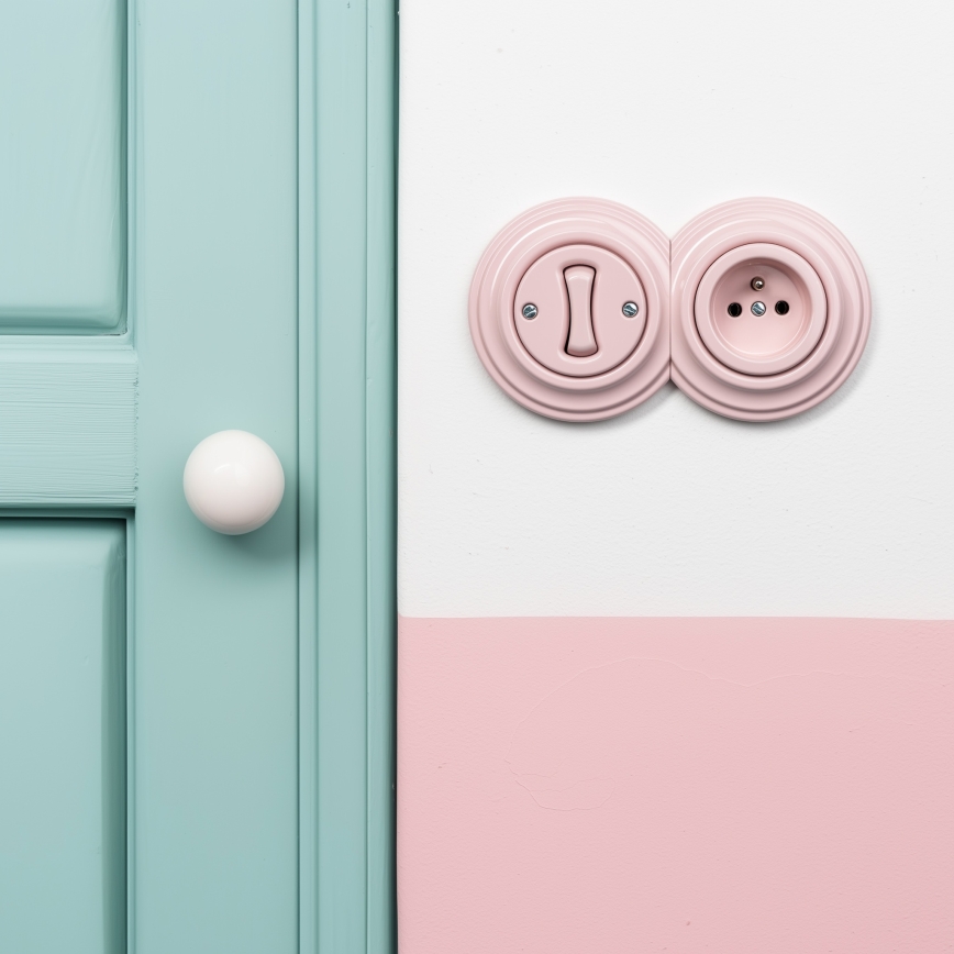 Kliklap - Întrerupător retro monopolar Nr. 1 și priză 230V cu ramă, roz vintage