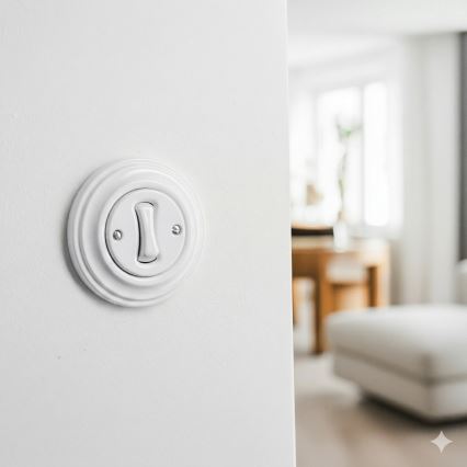 Kliklap - Întrerupător retro pentru scări, cu ramă nr. 6, alb zăpadă