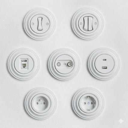 Kliklap - Întrerupător retro pentru scări, cu ramă nr. 6, alb zăpadă