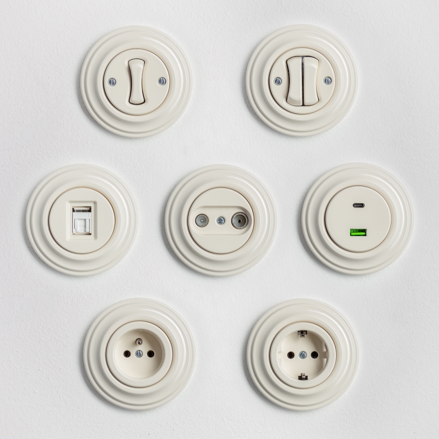 Kliklap - Întrerupător retro unipolar cu ramă nr. 1, bej