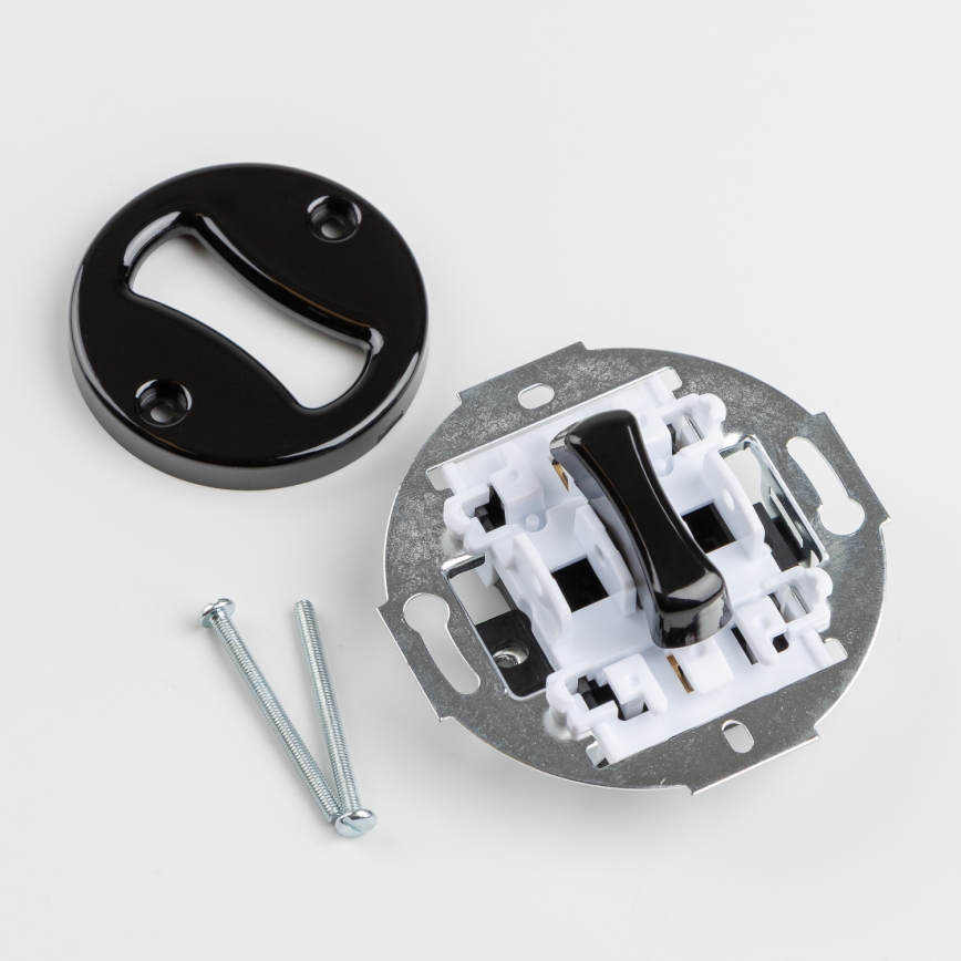 Kliklap - Întrerupător retro unipolar nr. 1 și priză 230V cu ramă, negru