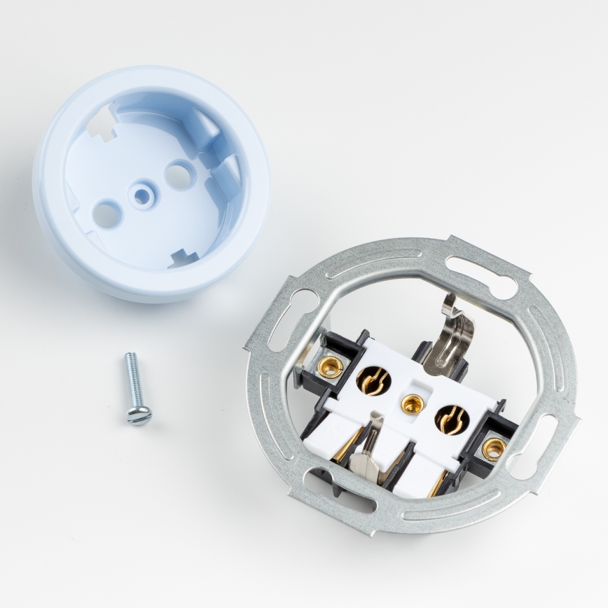 Kliklap - Întrerupător retro unipolar nr. 1 și priză SCHUKO 230V cu ramă, albastru