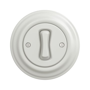 Kliklap - Întrerupător unipolar retro cu ramă nr. 1, finisaj ceramic alb