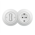 Kliklap - Întrerupător unipolar retro nr. 1 și priză SCHUKO 230 V cu ramă, alb zăpadă