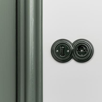 Kliklap - Întrerupător unipolar retro nr. 1 și priză SCHUKO 230V cu cadru, verde