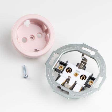 Kliklap - Întrerupător retro unipolar nr. 1 și priză SCHUKO 230V cu ramă, roz vintage