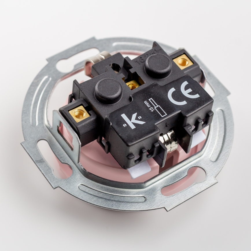 Kliklap - Întrerupător retro unipolar nr. 1 și priză SCHUKO 230V cu ramă, roz vintage