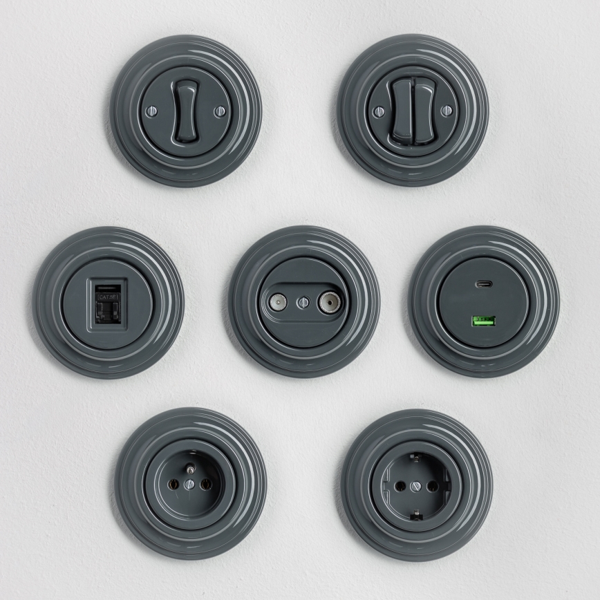 Kliklap - priză de date retro cu ramă antracit