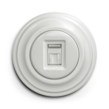 Kliklap - Priză de date retro cu ramă, ceramică, albă
