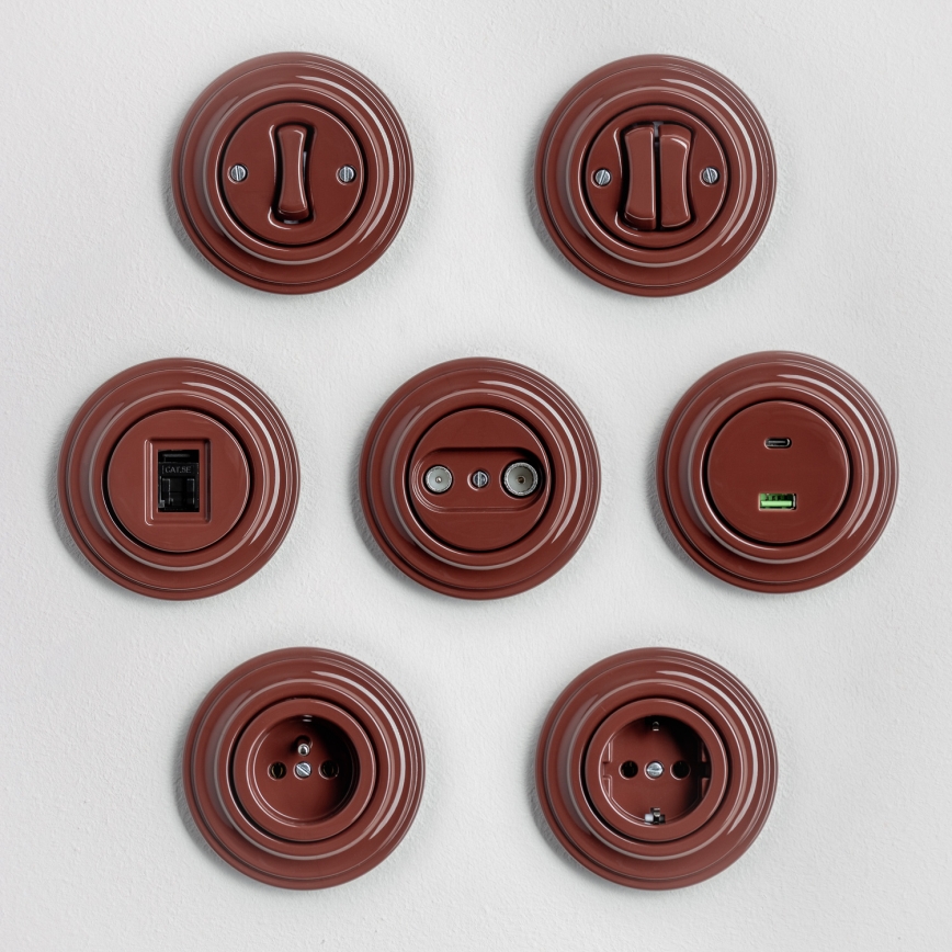 Kliklap - Priză de perete retro cu ramă, 230 V, maro