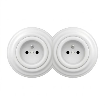 Kliklap - Priză dublă retro casnică cu ramă, 230V, alb zăpadă