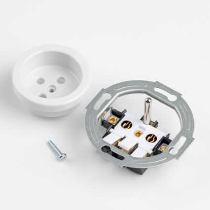 Kliklap - Priză dublă retro casnică cu ramă, 230V, alb zăpadă